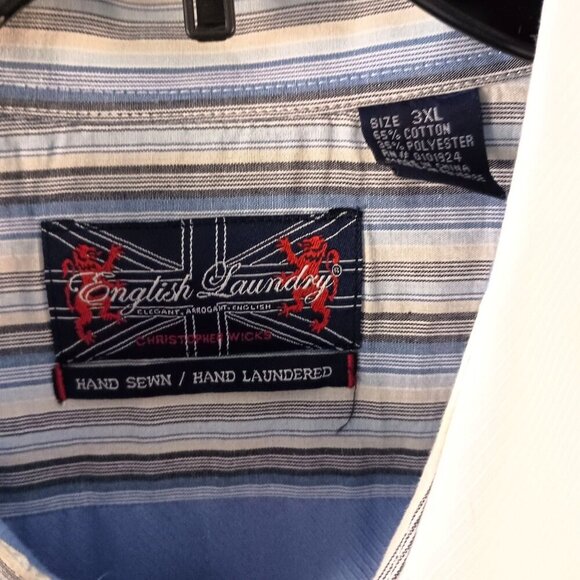 English Laundry Blue Embroidered Cotton Blend Shirt Men’s 3XL Excellent - Picture 3 of 11